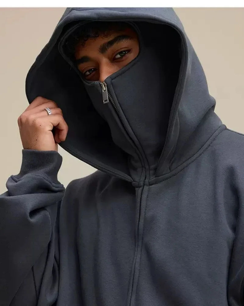 Men's Winter Windproof Hoodie Jacket with Zipper Design for Outdoor Activities and Sports